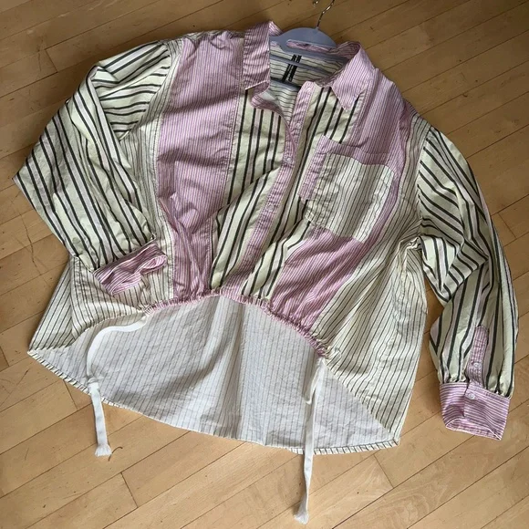 Anthropologie Drawstring hem striped blouse, XL, GP1504 - Picture 5 of 8